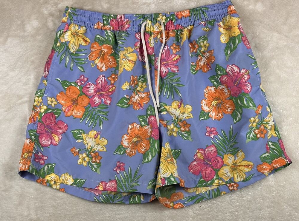 Polo Ralph Lauren Swim Trunks Mens Size 2XL Blue Aloha Floral Hawaiian Shorts